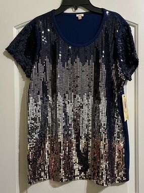 NWT Reba Winter Jewels Sequins Navy Blue Ombré Size Medium MSRP $98.00